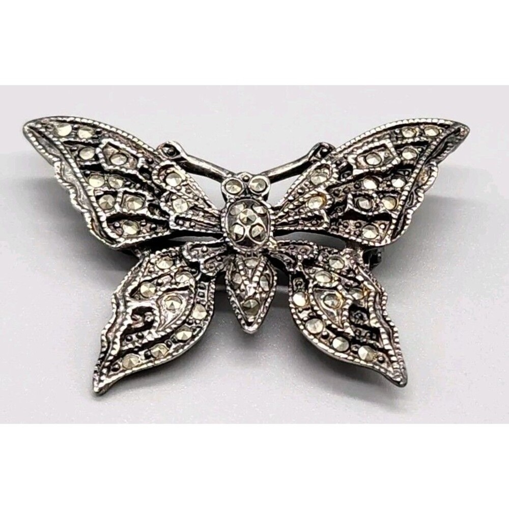 Roman Butterfly Brooch Pin Signed Rhinestone
